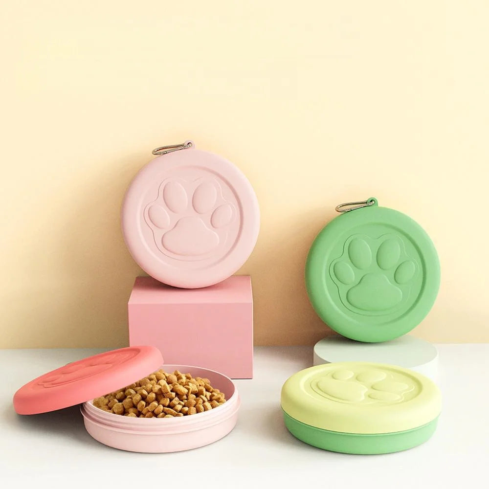 2-in-1 Portable Travel Pet Bowl with Treat Storage | Foldable Dog & Cat Food & Water Bow