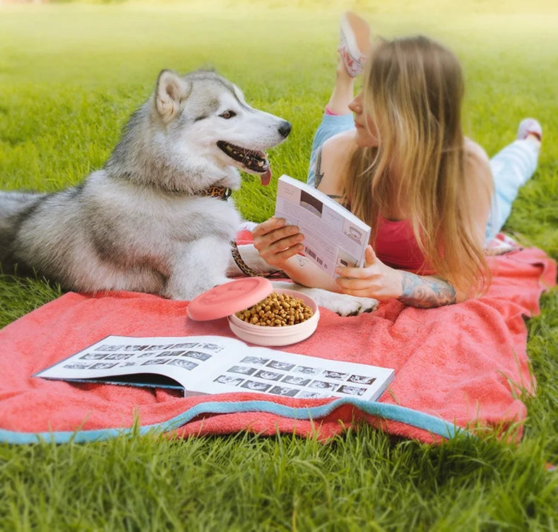 2-in-1 Portable Travel Pet Bowl with Treat Storage | Foldable Dog & Cat Food & Water Bow